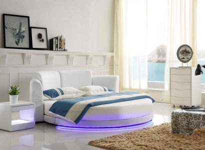 Designer Bett Betten Polsterbett Rundbett 200x200 Ehebett Doppelbett LED